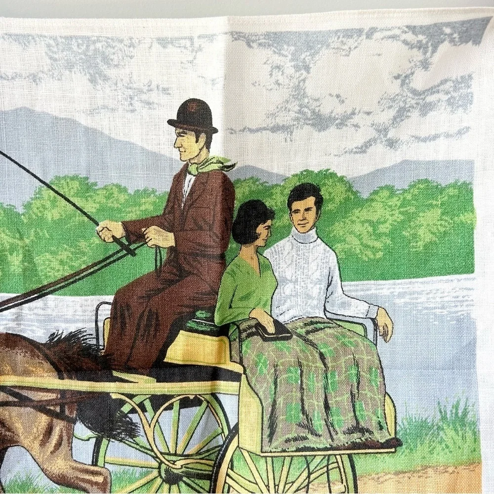 Irish linen tea towel with Victorian horse drawn carriage